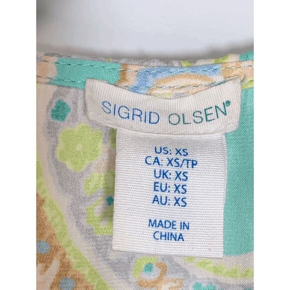 Sigrid Olsen Womens Paisley V Neck Puff Smocked Sleeve Blouse Mint Green Size XS - Picture 5 of 8